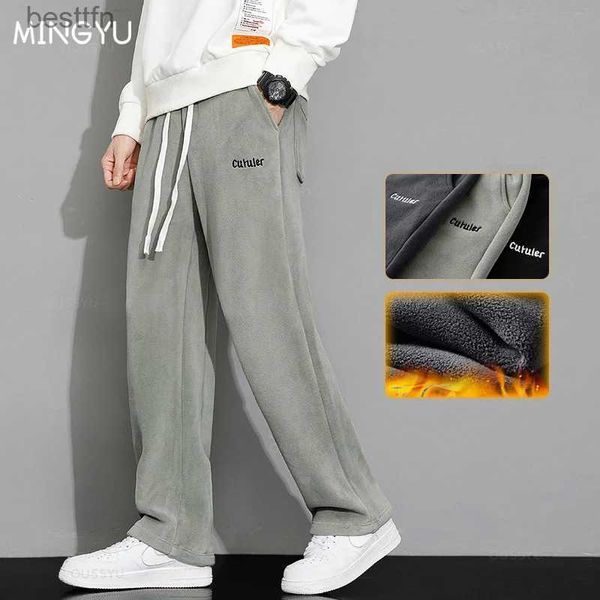 Pantaloni da uomo MINGYU Marchio di abbigliamento invernale in pile caldo pantaloni casual da uomo Aoli tessuto in velluto spesso Corea floccaggio pantaloni da lavoro cargo pantaloni L231212