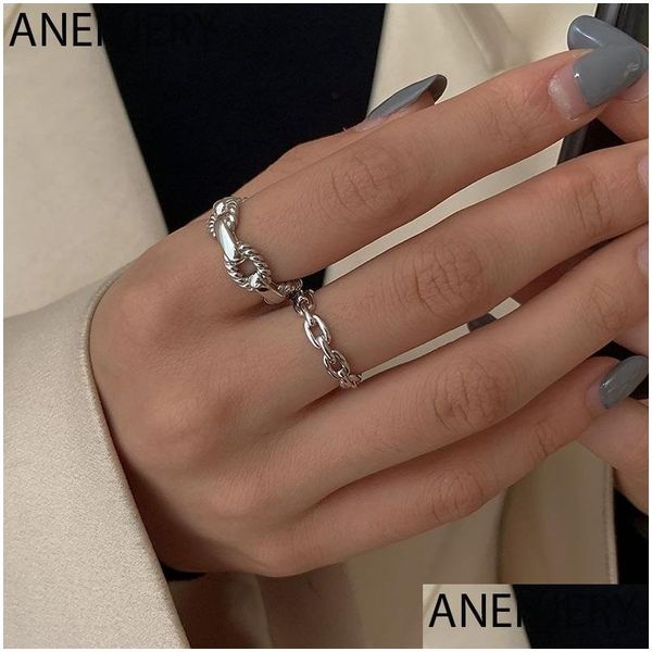 Anelli a fascia in argento sterling 925 Anelli a forma di catena a maglia semplice per le donne Anello regolabile Accessori per gioielli Regalo S-R998 Consegna a goccia Je Dhqun