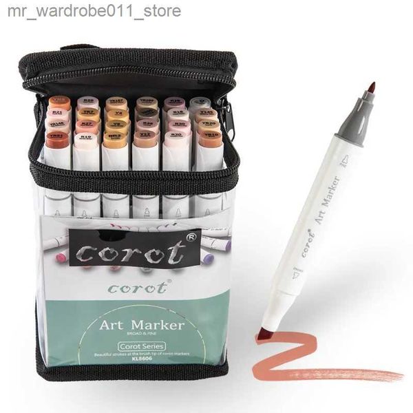 Aquarell-Pinselstifte, 24 Farben, doppelköpfiges Hautfarben-Markierungsstift-Set, Anime-Charakterdarstellung mit hellfleischfarbenem Kunst-Aquarellstift Q231212