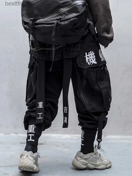 Мужские брюки, японская уличная одежда, брюки-карго Techwear для мужчин, мешковатые широкие брюки, черный JoggerL231212