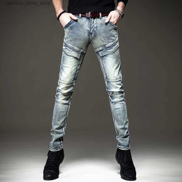 Jeans masculinos luz luxo rua moda carga jeans à prova de desgaste estilo retro arranhões calças jeans slim-fit na moda jeans casuais; Q231212
