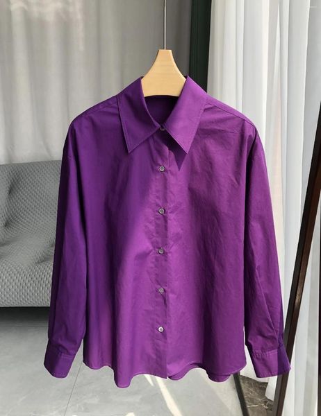 Camicette da donna 2023 Camicia viola elegante in cotone di alta qualità stile primavera francese C033