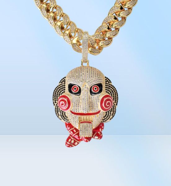 Iced Out Large Size 6ix9ine Maschera Collana con ciondolo bambola La bocca può essere spostata Oro placcato argento Micro pavimentato Zircone Gioielli da uomo5988763