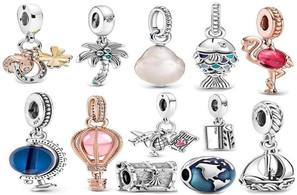 Original Roségold, rosa Luftballon, blauer Globus-Charm-Anhänger, passendes Armband, Perlen aus 100 % 925er Sterlingsilber für Damen 5416024