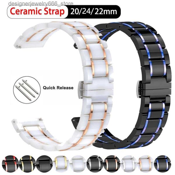 Assista Bandas 20mm 22mm 24mm Banda Cerâmica para Samsung Galaxy 3 Active 46mm 42 para Amazfit Pace / Stratos 2 / Bip Smart Ceramic Luxury Strap Q231212