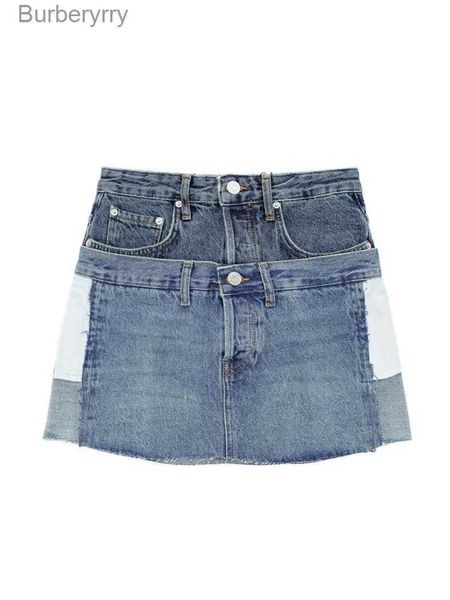 Bahar ve Yaz için Trafo Style Style Kadınlar Kısa Etek Kore Moda Sahte Seksi Mini Etekler Yıkanmış ve Patchwork Denim Shortsl231212