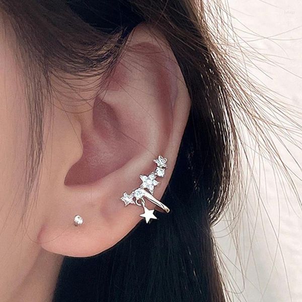 Brincos traseiros de zircônia estrela clipes de orelha para meninas femininas cor prata luxo cristal brilhante não piercing cartilagem falsa manguito joias presentes ef121