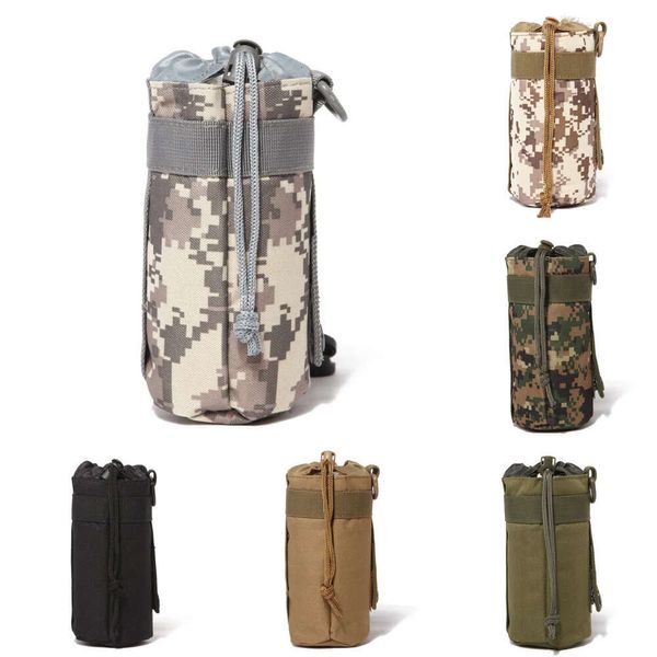 Neue Rucksackrucksäcke 2022 Taktische Ausrüstung Molle Wasserflaschentasche Tasche Militär Outdoor Reisen Wandern Kordelzug Wasserflaschenhalter Wasserkocher Tragetasche