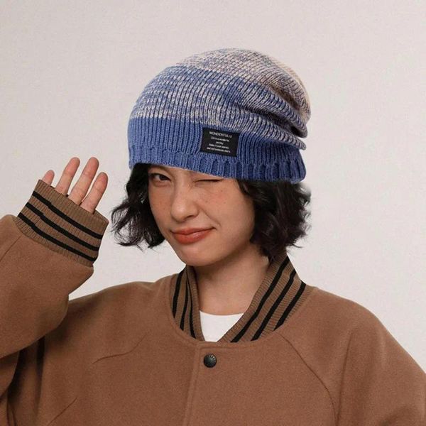 Baskenmütze mit Fleecefutter, Wintermütze, gemütliche, stilvolle Unisex-Strickmütze mit hoher Elastizität für den Herbst, Streetwear-Design