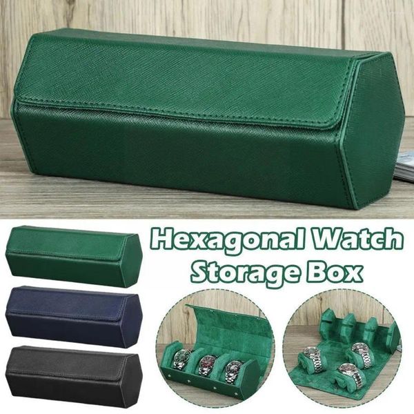 Uhrenboxen Tragbare 3 Slots Rollbox Leder Aufbewahrung Reiseetui Grün Schmuck Geschenke Hüllen Display Orga F5X8