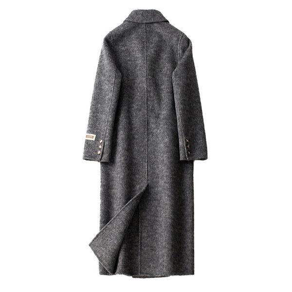 Двухстороннее кашемировое пальто из овечьей верблюжьей шерсти, женское пальто средней длины в корейском стиле, шерстяное пальто на двухрядных пуговицах, модное