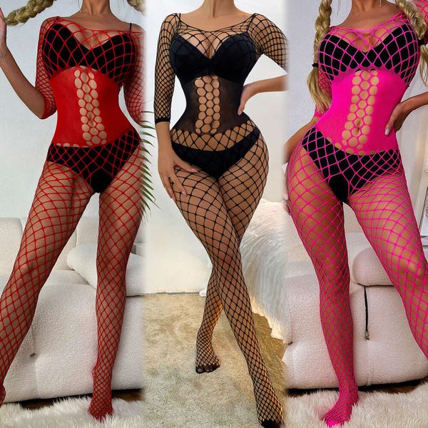 Heiße Frauen sexy Fishnet Hollow durch Bodysuit erotische Mesh Perspektive Ganzkörperstrümpfe weiblich Fischereinetz Dessous sexy