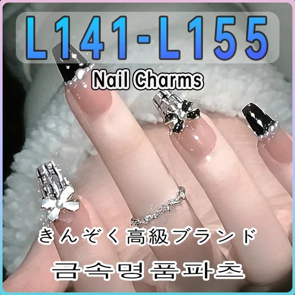 Decorazioni per nail art 10 pezzi/pacco L141-L155 Charms per unghie in metallo con zirconi marca Argento Nail art Decorazione professionale per manicure Accessori fai da te 231211