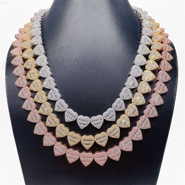 Stil Iced Out Herz Charms Halsband Moissanit Diamant Herz Layer Cuban Link Diamant Luxus Kette Halskette