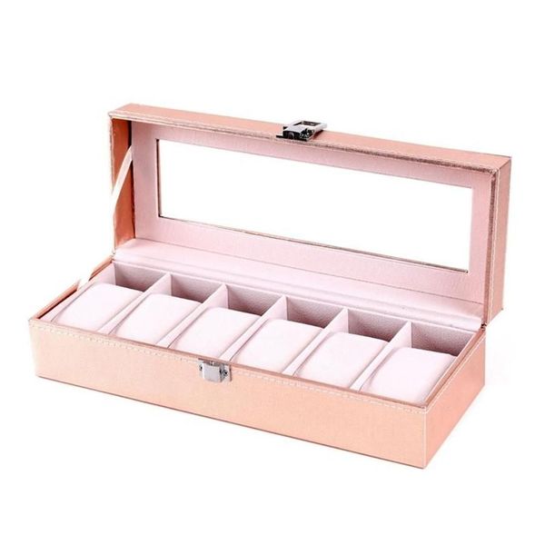 Uhrenboxen, spezieller Koffer für Frauen, Freundin, Armbanduhren, Aufbewahrungsbox, rosa PU-Leder1878