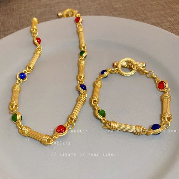 Ожерелье с подвеской, преувеличенное ожерелье, великолепная бамбуковая цепочка золотого цвета, инкрустированная красочным фианитом, для женщин, винтажные украшения 231212