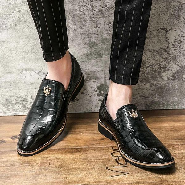 Kleid Schuhe Schwarze Loafer Männer Braune Quadratische Zehe Slip-On Steinmuster Hochzeit Für Geschäft Mit