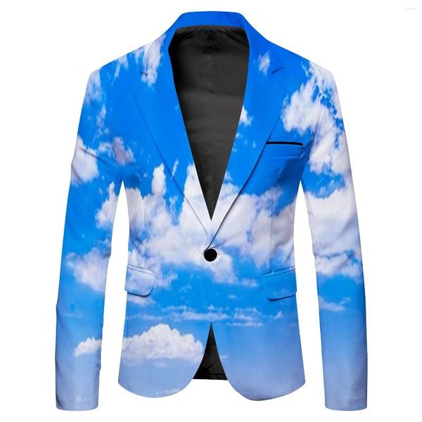 Abiti da uomo HOO 2024 Blazer con stampa digitale 3D White Cloud Blazer per il tempo libero alla moda per ragazzi