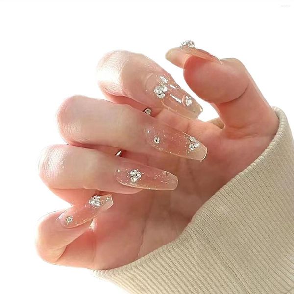 Unhas Falsas 24 pcs Mulher Rosa Falso Prego Espumante Strass Sem Desvanecimento Artificial Para Especialista De Salão E Mulheres Ingênuas