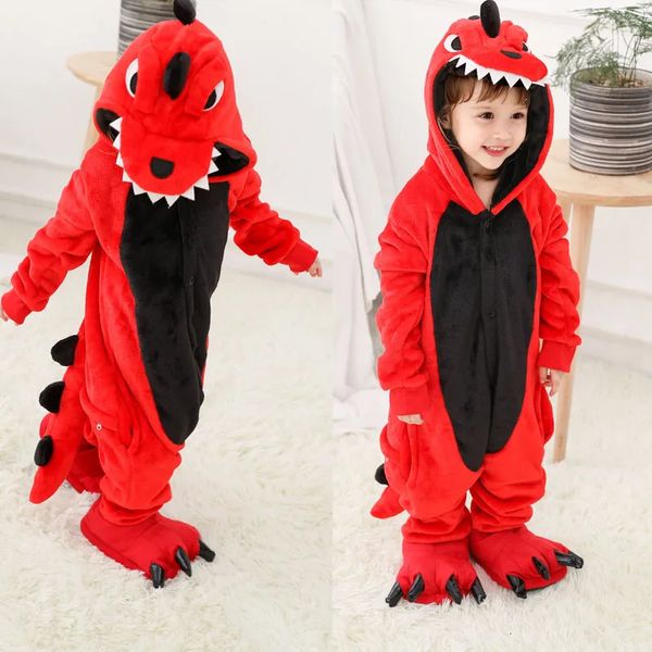 Strampler Kigurumi Kinderpyjama für Jungen Mädchen Einhorn Pyjama Flanell Kinder Dinosaurier Pyjama Anzug Tiernachtwäsche Winter Katze Onesies 231212