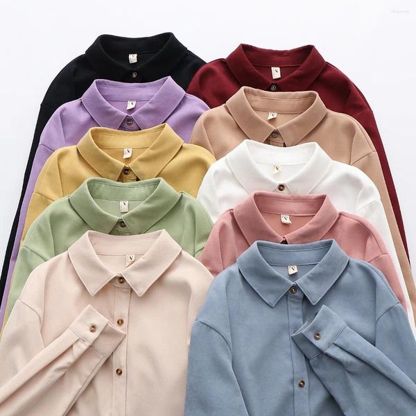 Blusas femininas outono veludo casual feminino primavera quente lixado tecido camisas senhoras cor sólida topos