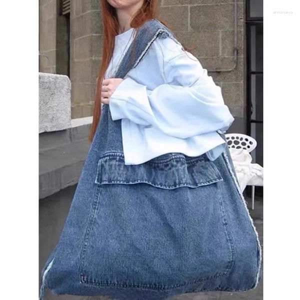 Sacos de noite Mulheres Grande Capacidade Denim Bolsa de Ombro Meninas Estilo Quebrado Design Canvas Simples Artes Estudantes Classe Bolsa 2023