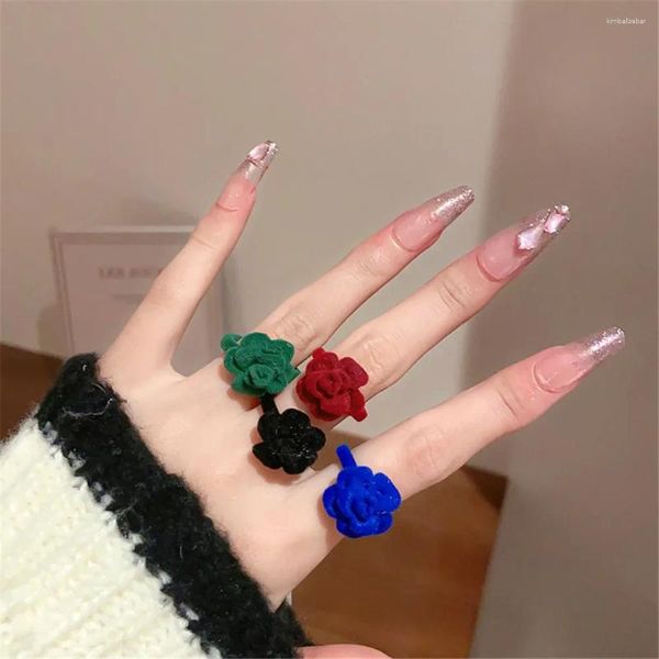 Anéis de casamento 4 cores vermelho preto verde azul real rosa flor para mulheres inverno moda anel de dedo luxo reunindo planta ajustar