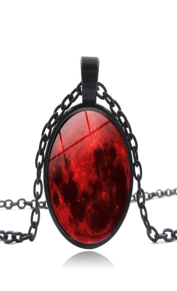 Novo sangue vermelho lua pingente colar nebulosa astrologia gótico galáxia espaço exterior das mulheres dos homens cabochão de vidro jóias presentes y03018648544