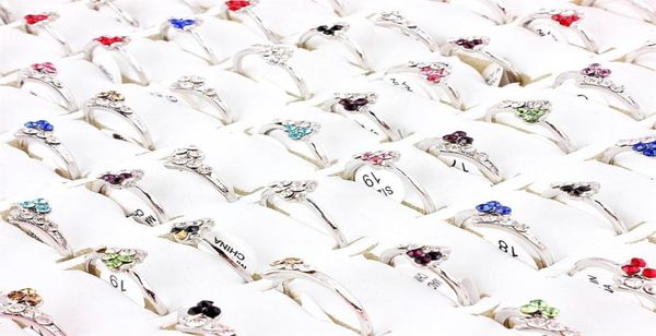 QianBei 50 pz / set interi lotti misti anelli di strass di cristallo lucido bambini bambini fidanzamento matrimonio anello di barretta nuziale gioielli232v1892776