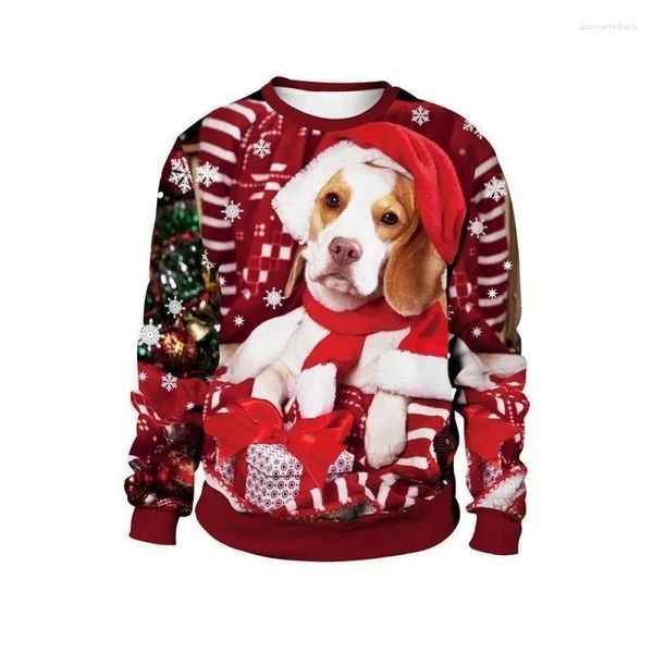 Erkek kazakları Noel Hayvan Desen 3D Baskı Külot Yuvarlak Boyun Çift Sweatshirt Rahat ve Gevşek