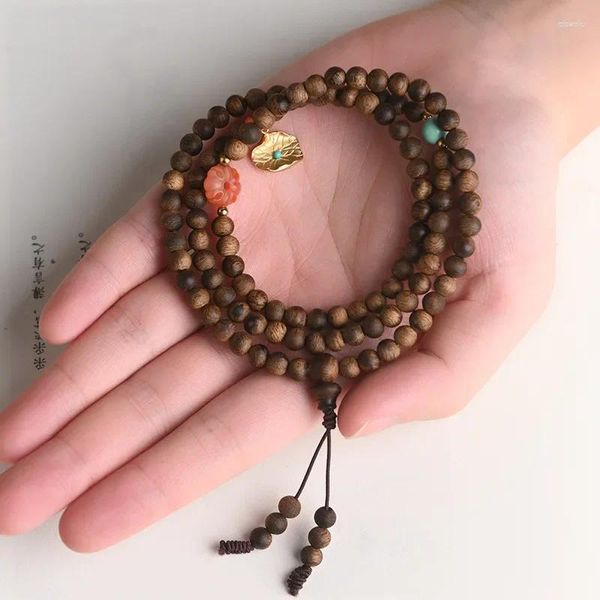 Strang Brunei Weiche Seide Neun Schweres Altes Material Adlerholz Handschnur 108 Kalligraphie Buddha Perlen Armband Damen Vintage