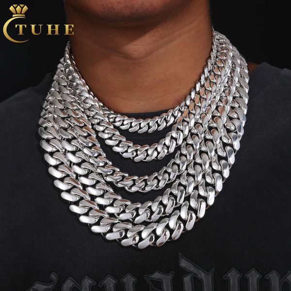 Cadenas Luxus Custom 10–22 mm Gold 925 Sterling Silber Moissanit Iced Out Schnalle Plain Miami Cuban Link Chain Halskette für Männer