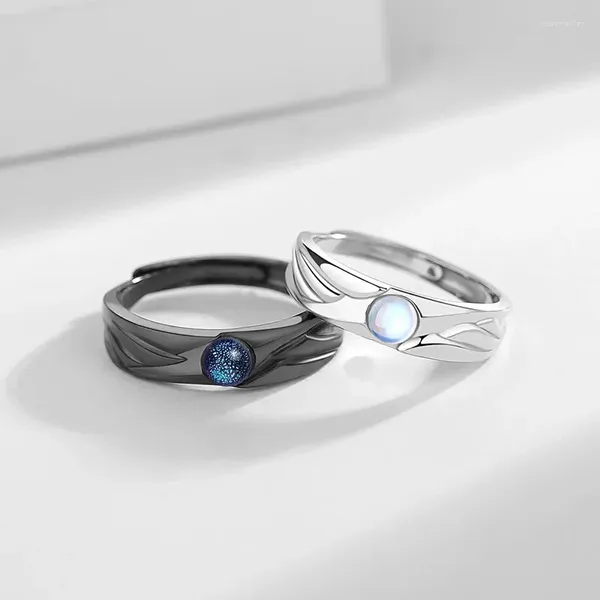 Eheringe Trendy Opal unregelmäßig Paar Ring Engel Dämon für Frauen Männer Liebhaber Silber Farbe Moonstone Mode Schmuck Geschenk Drop Drop