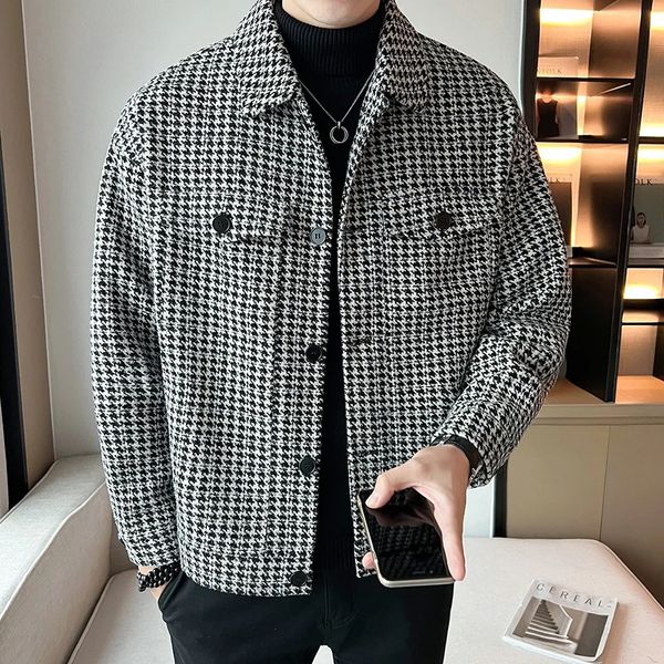 Herrenjacken Herrenjacken Nwe Slim Fit Woolen Plaid Bomber Winterjacke Herren Japanische Streetwear Herrenjacke Winterjacken für Herren Markenmantel S-3XL 231212