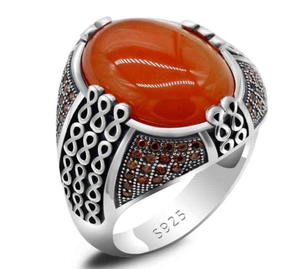Sólido 925 anel de prata retro antigo oriente médio estilo árabe ágata pedra turquia jóias para homens feminino presente de casamento 50822277120627