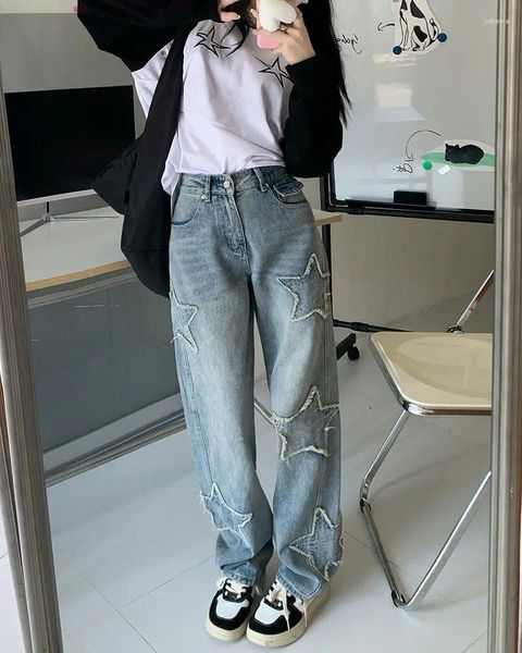 Damen Jeans Cargohose Frau Übergroße Hippie Streetwear Tasche Die Kette Elastische Hohe Taille Hose Baggy Style Mode Denim E66