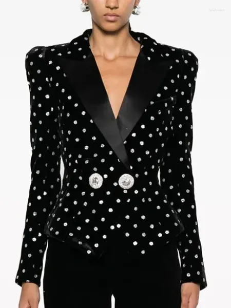 Женские костюмы HIGH STREET Est 2024 Модельерская куртка Shimmer Бархатный пиджак в горошек