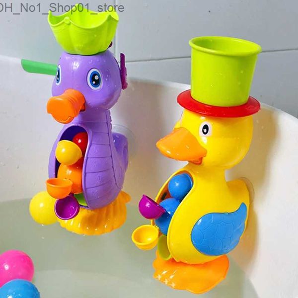 Badespielzeug Dusche Badespielzeug für Kinder Niedliche gelbe Ente Wasserrad Seepferdchen Spielzeug Baby Wasserhahn Baden Spielen Wasser Spray Spiel Babyspielzeug Q231212