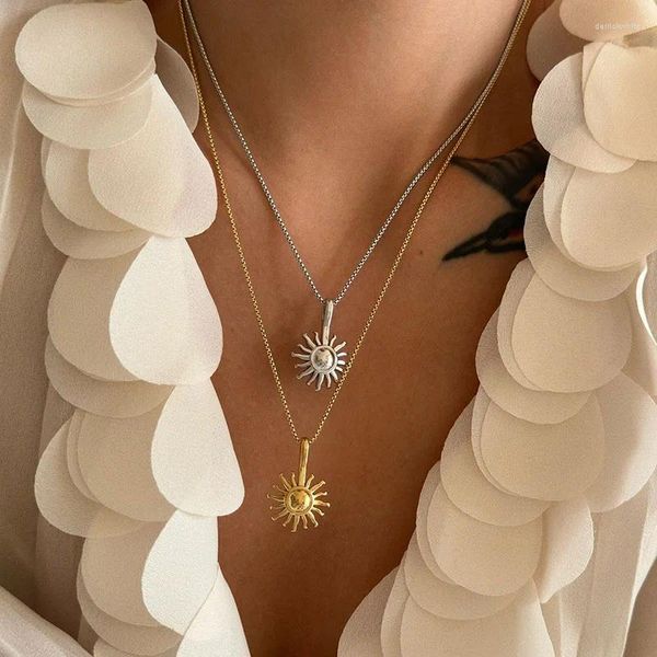 Anhänger Halsketten Sonnenblume Edelstahl für Frauen Vintage eleganter Schmuck