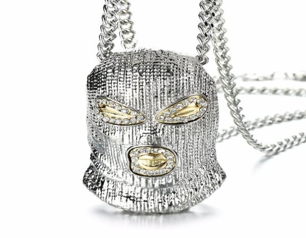 Colares pendentes Hip Hop Colar Colar rock estilo Bling Out Rhinestone Color Gold Black Mask Head Charm Men Jóias Presente8443728