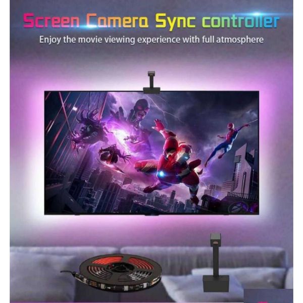 Светодиодные ленты Ambient TV PC Подсветка Полосы для устройств Usb Rgb Tape Sn Color Sync Light Kit Alexa//TV Box Drop Delivery Lighti Dhief