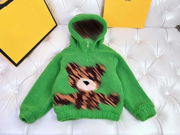 Kindermantel-Hoodie für Babys, hochwertiger Plüsch-Kinderpullover, Größe 100–150. Kinderpullover mit Puppenbärmusterdruck vorne und hinten