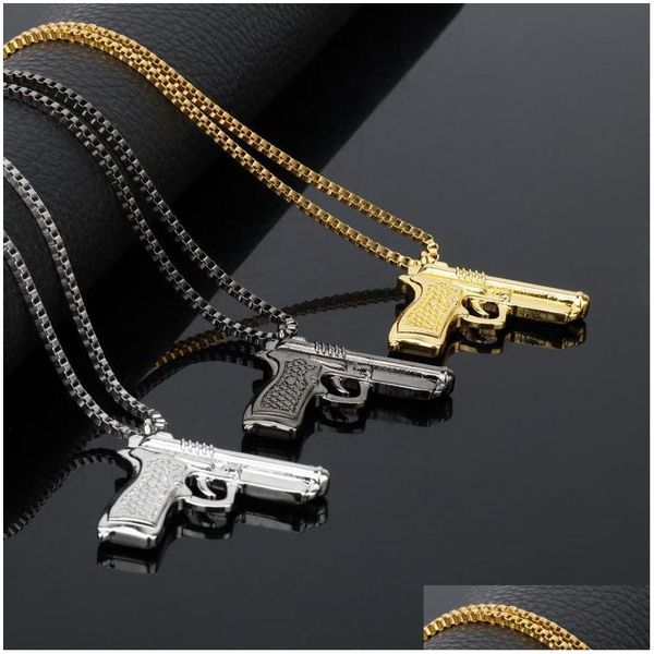 Pingente colares pingente colares hip hop legal pistola colar charme dourado subhine arma para mulheres homens menina moda jóias colar dr dhd8d