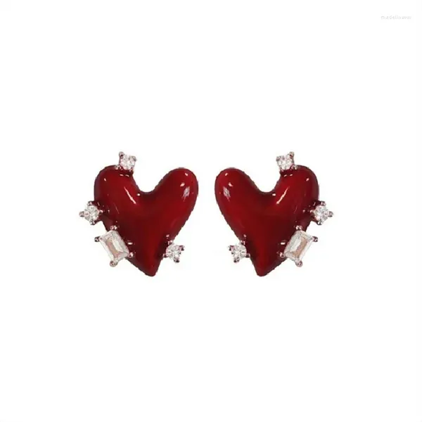 Orecchini a bottone Retro vino rosso cuore dolce semplice cristallo amore orecchino moda donna gioielli regalo Aretes De Mujer