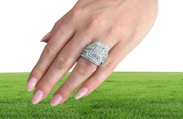 Обручальные кольца, очаровательные женские кольца с белым хрусталем и камнем, роскошный большой серебряный цвет для женщин, винтажные свадебные квадратные кольца для помолвки57704111263565