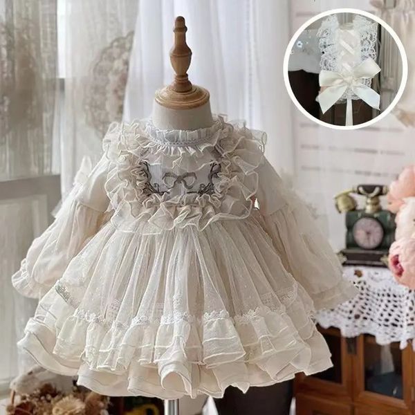 Abiti da ragazza Neonata Lolita Abito da principessa Bambino Bambino Vintage Elegante Arco Tutu di pizzo Vestido Festa di compleanno Costume Vestiti 1 10Y 231211