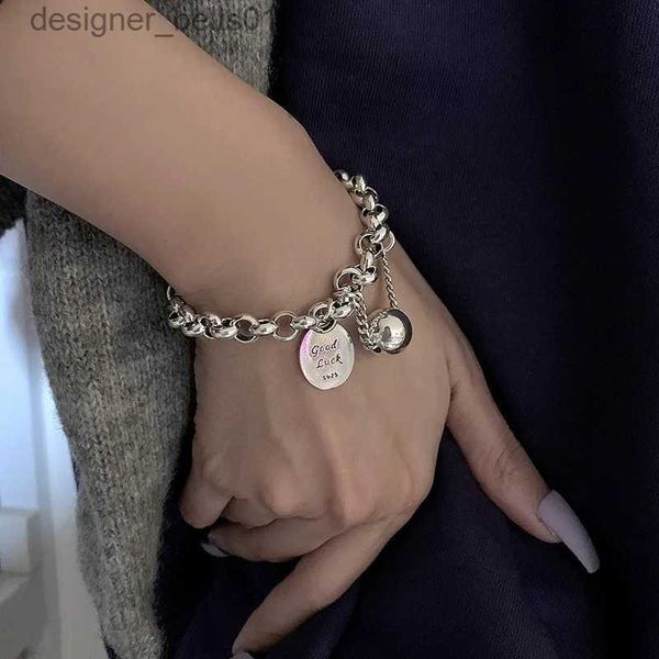 Braccialetti con ciondoli Bracciale in argento sterling 925 Buona fortuna Palla Parole Punk Cuore Sterry per donna Ragazza Gioielli di moda Regalo Dropship WholesaleL231214