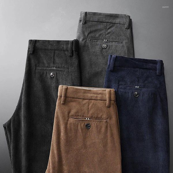 Pantaloni da uomo Autunno Uomo Casual Outfit Velluto a coste Stretch Straight Fit Corea Abbigliamento Marrone Nero Pantaloni da uomo Broeken 2024