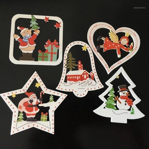 10pcs Santa Bell Angel Noel Ağacı Süsleri Ahşap Asma Kolyeler Hediyeler Home Adornos De Navidad 20191233v