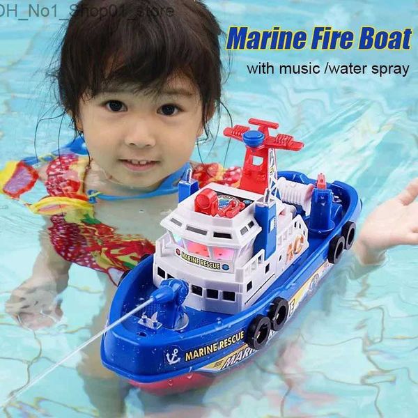 Banyo Toys Sprey Su Yüzme Havuzu Elektrikli Tekne Banyo Oyuncak Çocuklar için Kurtarma Modeli Hafif Müzikli Fireboat Bebek için oyuncaklar q231212